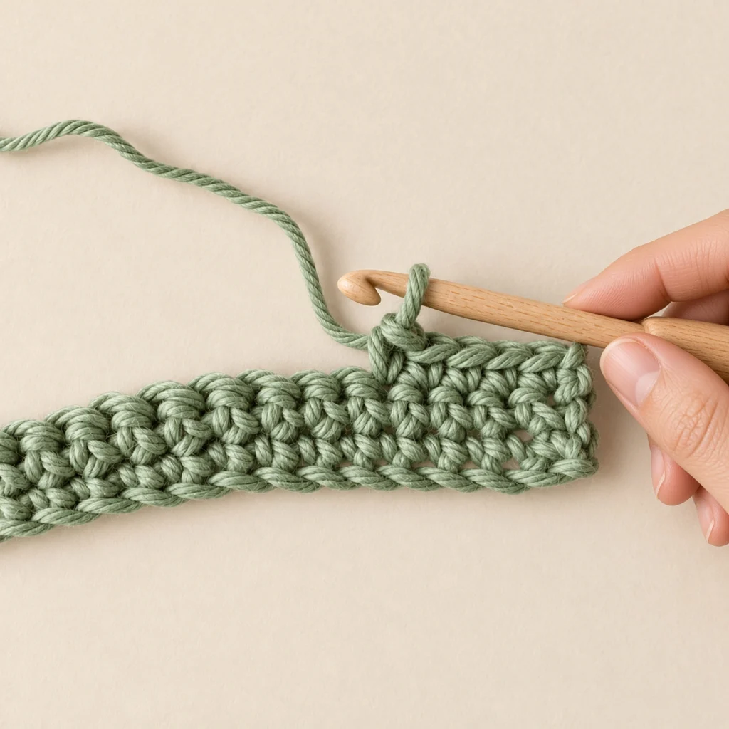 A crochet hook under the front loop only of the next stitch