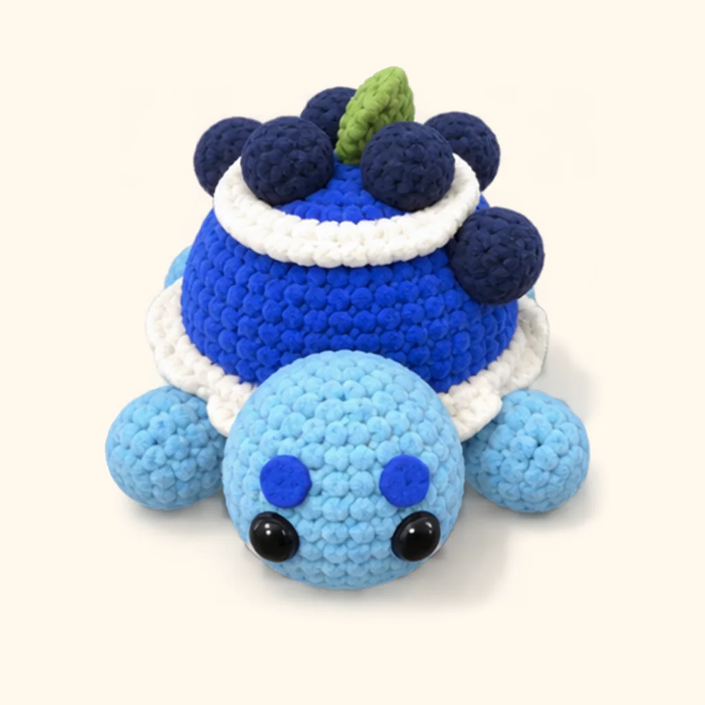Blueberry turtle crochet assembly: attach the leaf (upright)
