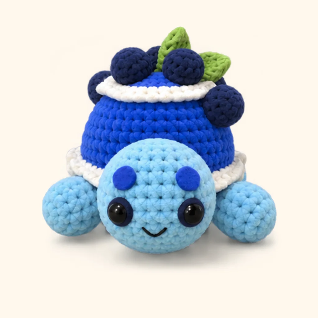 Blueberry turtle crochet assembly: sew the smile