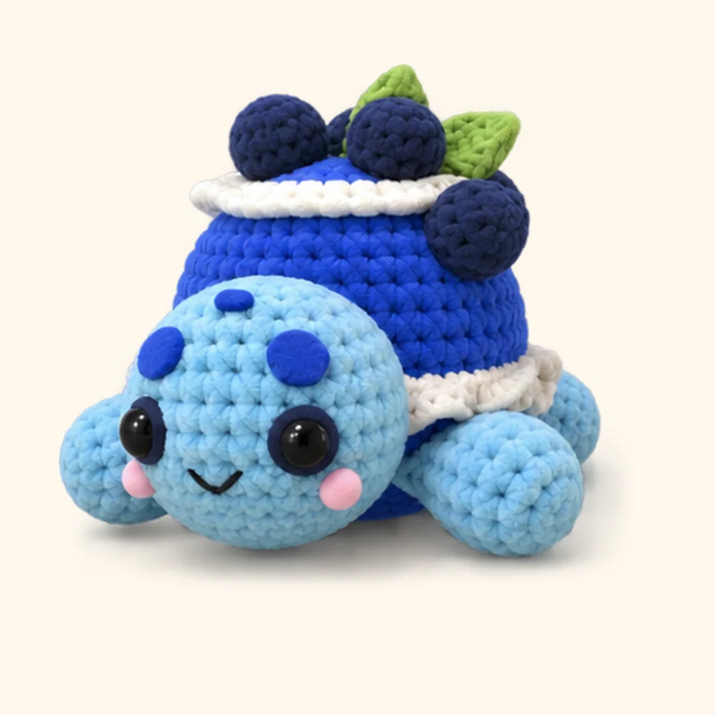 Blueberry turtle crochet assembly: sew the small head spot