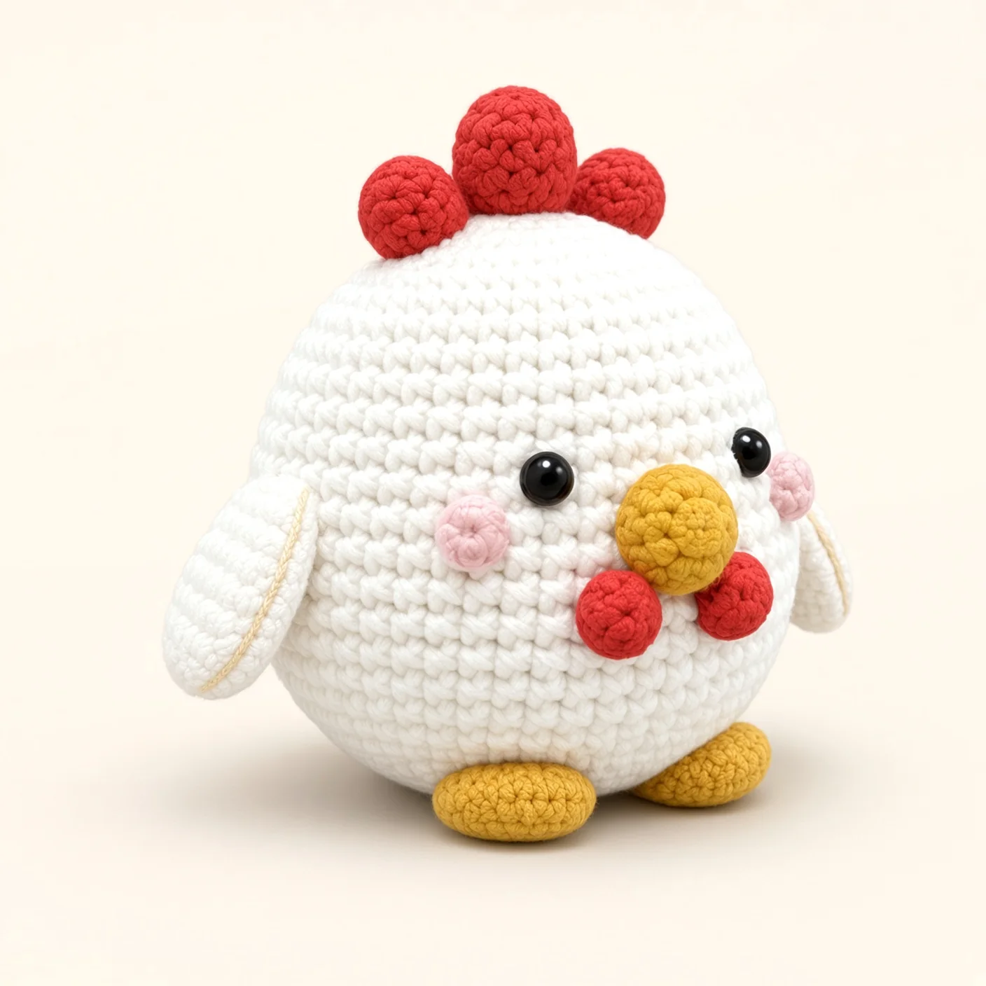 Chicken crochet assembly: sew the wing feather line, front