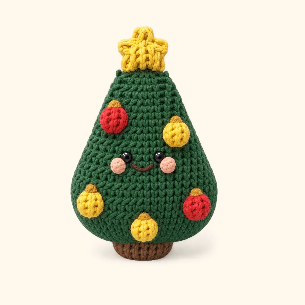 Christmas tree crochet assembly: sew the cheeks