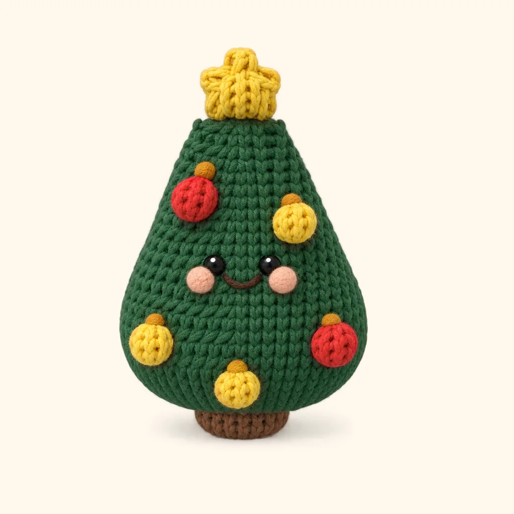 Christmas tree crochet assembly: sew the cap of the upper red bauble