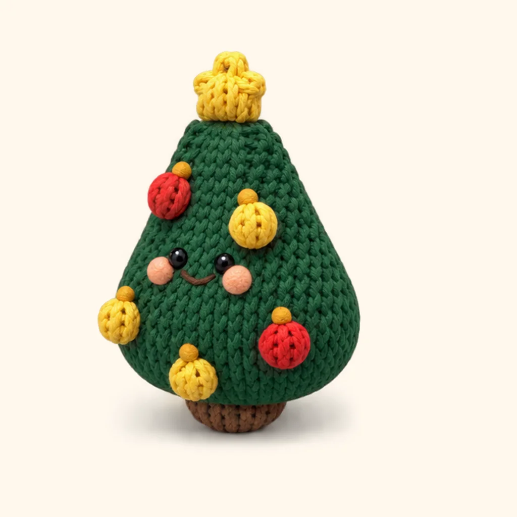 Christmas tree crochet assembly: sew the cap of the upper yellow bauble