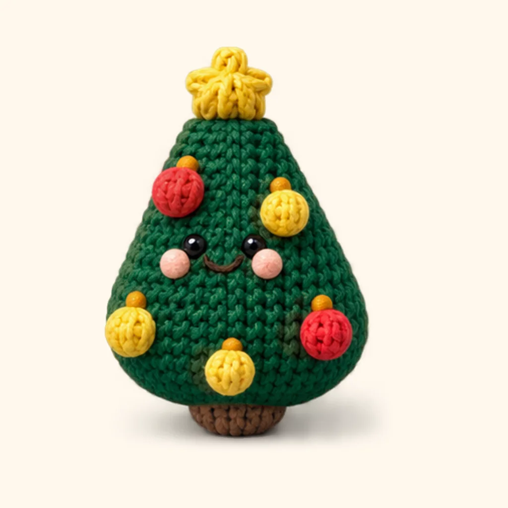 Christmas tree crochet assembly: sew the caps of the two lower baubles