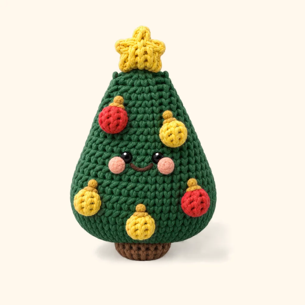 Christmas tree crochet assembly: sew the cap of the bottom yellow bauble
