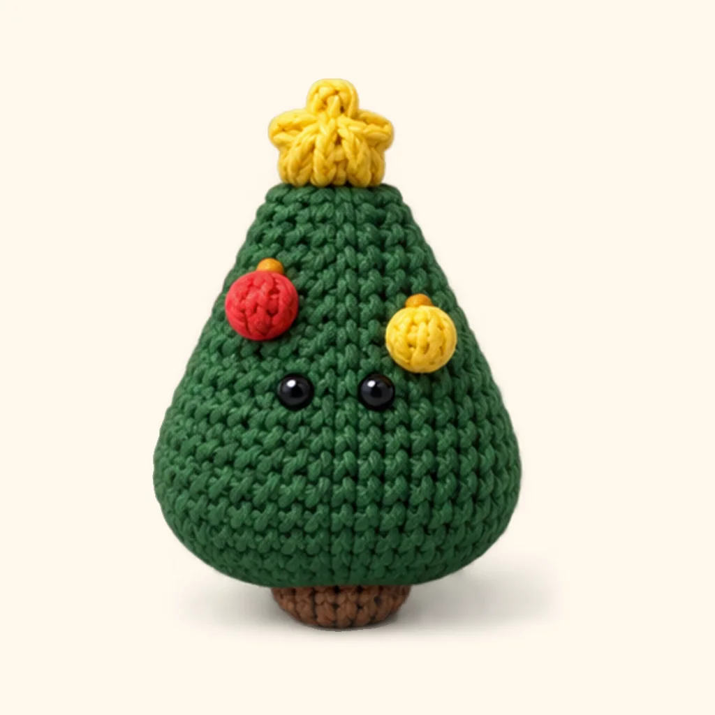 Christmas tree crochet assembly: attach the yellow bauble (upper)