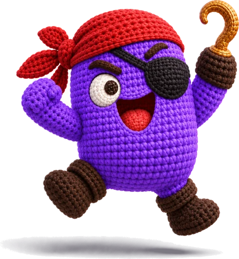 The Crochet Pirate mascot cheering