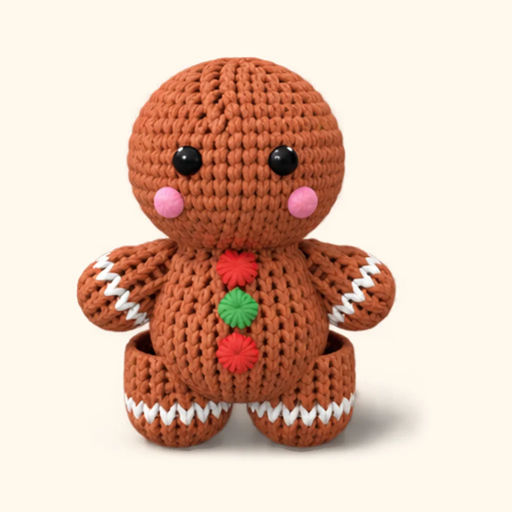 Gingerbread man crochet assembly: sew the cheeks