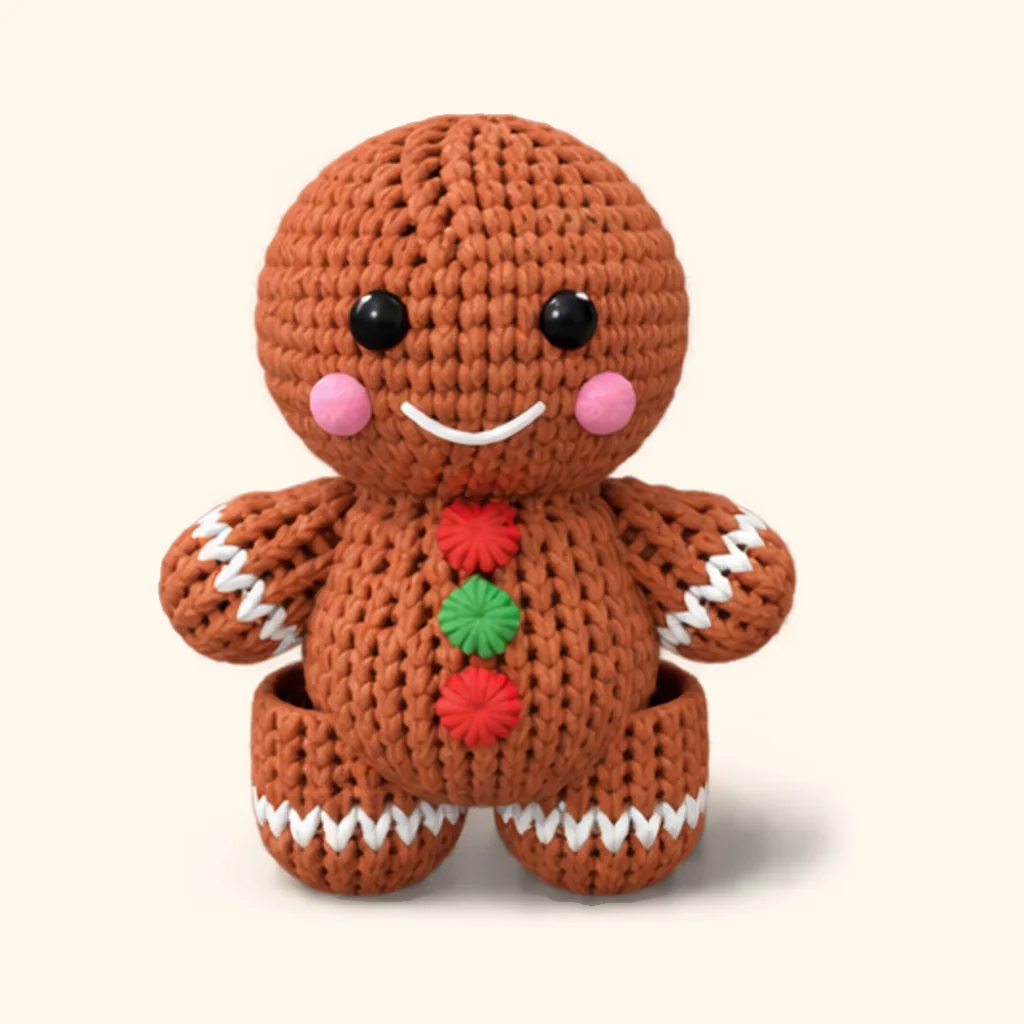 Gingerbread man crochet assembly: sew the icing smile