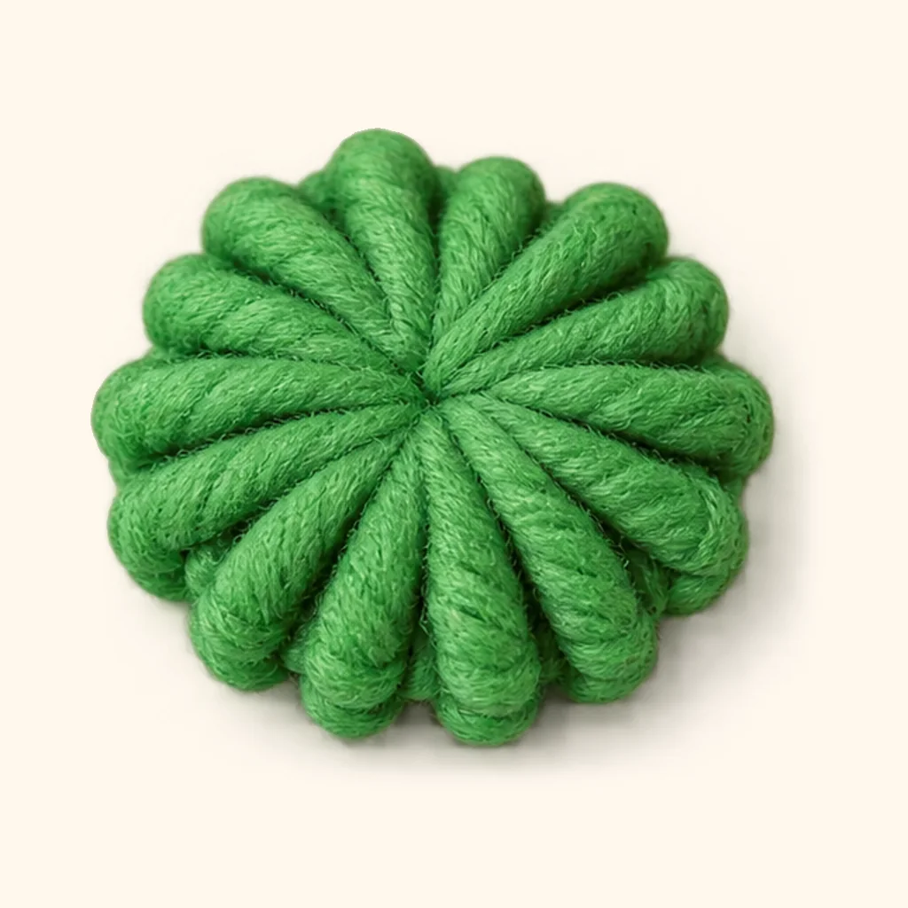 Gingerbread man amigurumi: the finished middle button (green)