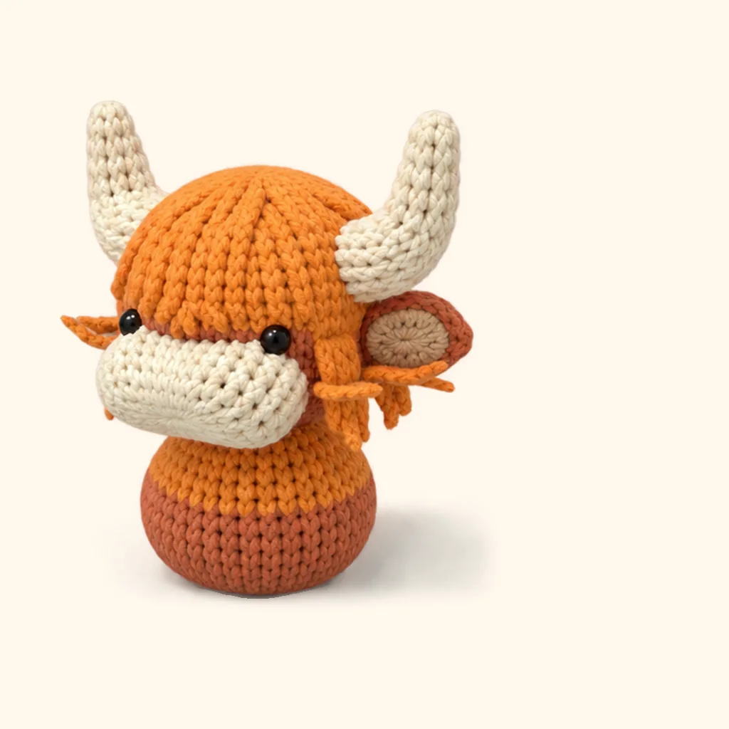 Highland cow crochet assembly: attach the head