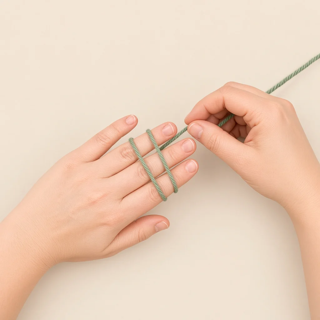 Yarn wrapped around two fingers, the tail crossing the working yarn to make a loop