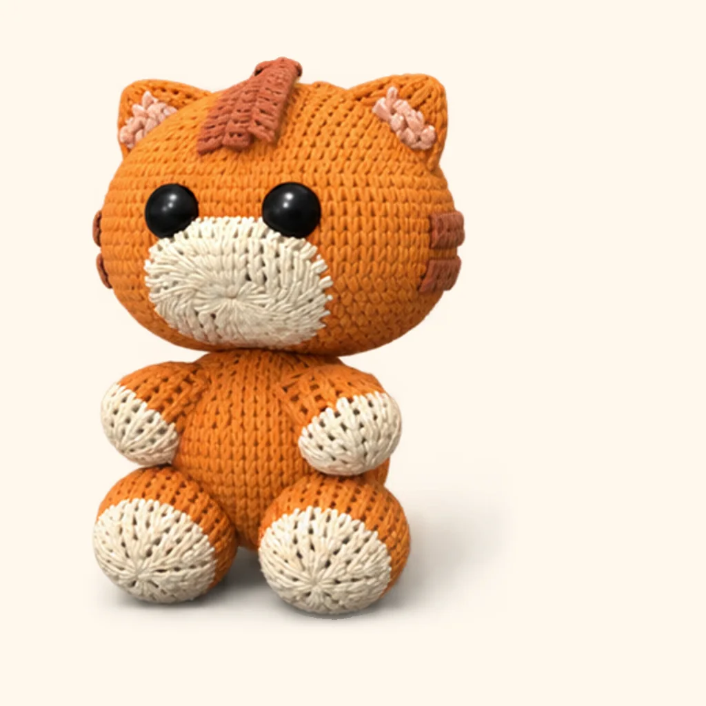 Orange tabby kitten crochet assembly: attach the feet