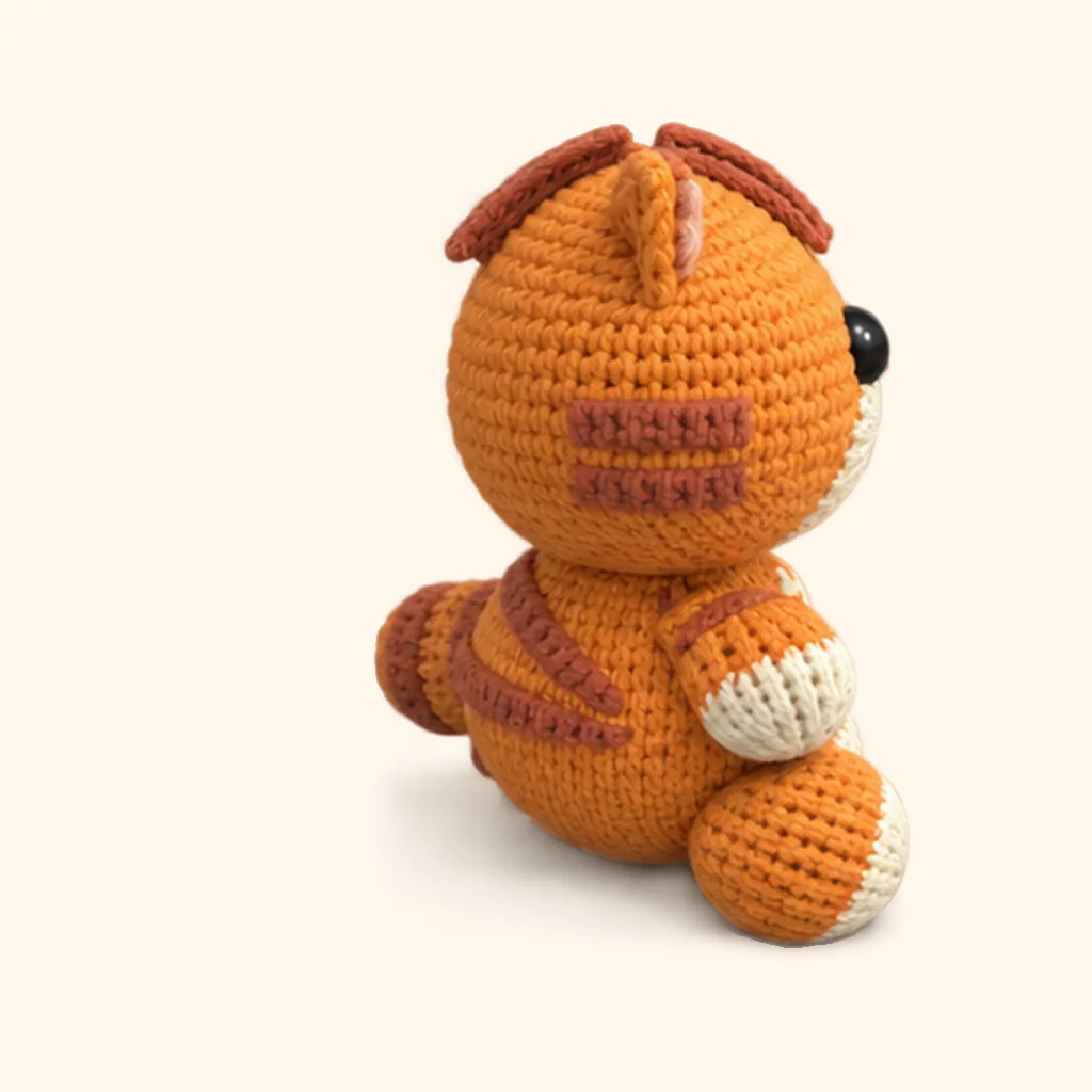Orange tabby kitten crochet assembly: attach the lower back stripe