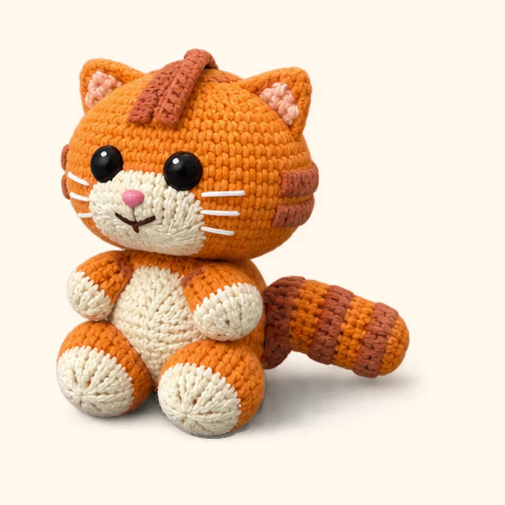 Orange tabby kitten crochet assembly: sew the upper whiskers