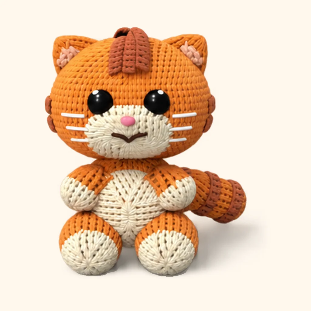 Orange tabby kitten crochet assembly: sew the lower whiskers