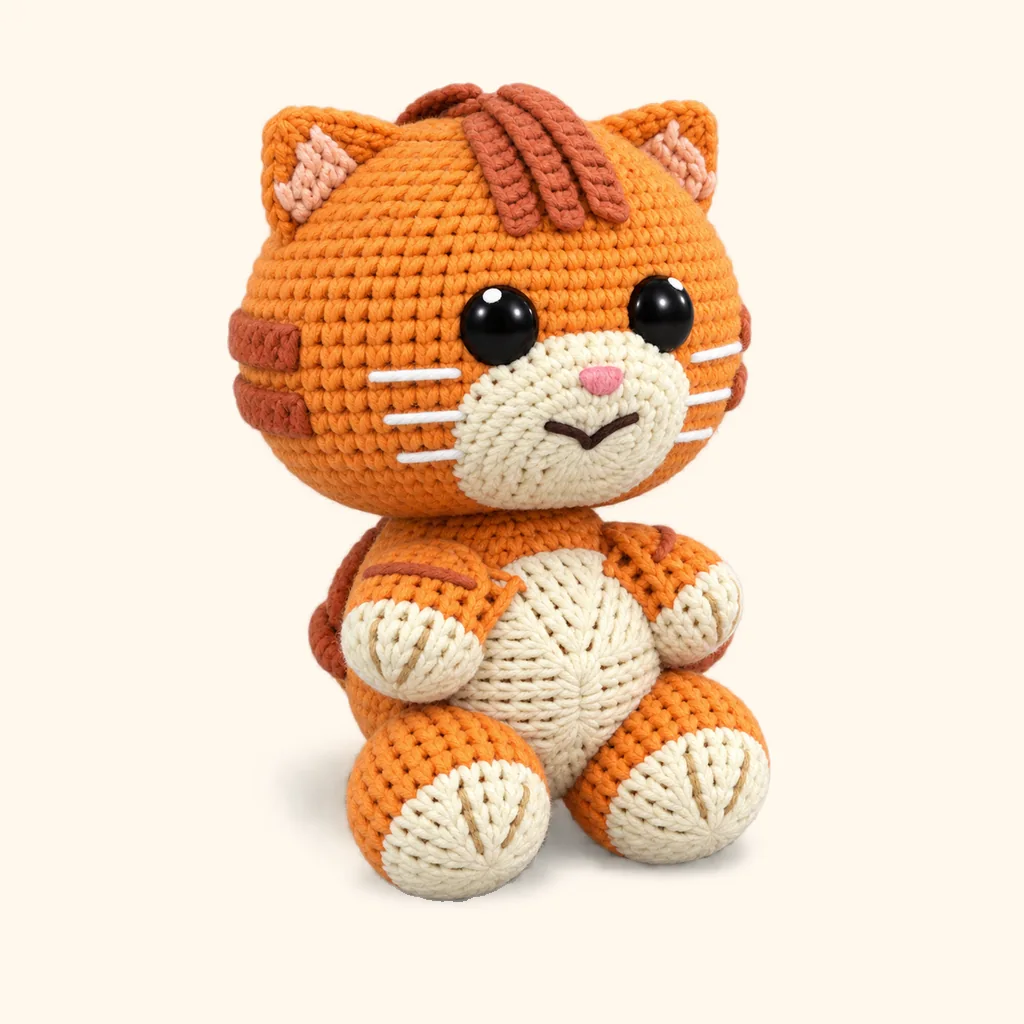 Orange tabby kitten crochet assembly: sew the lower arm stripe