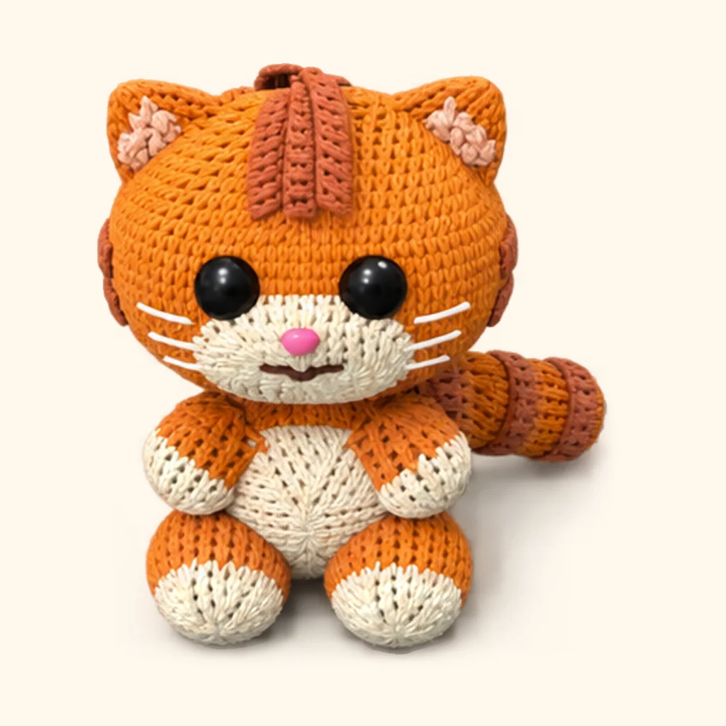 Orange tabby kitten crochet assembly: sew the upper arm stripe