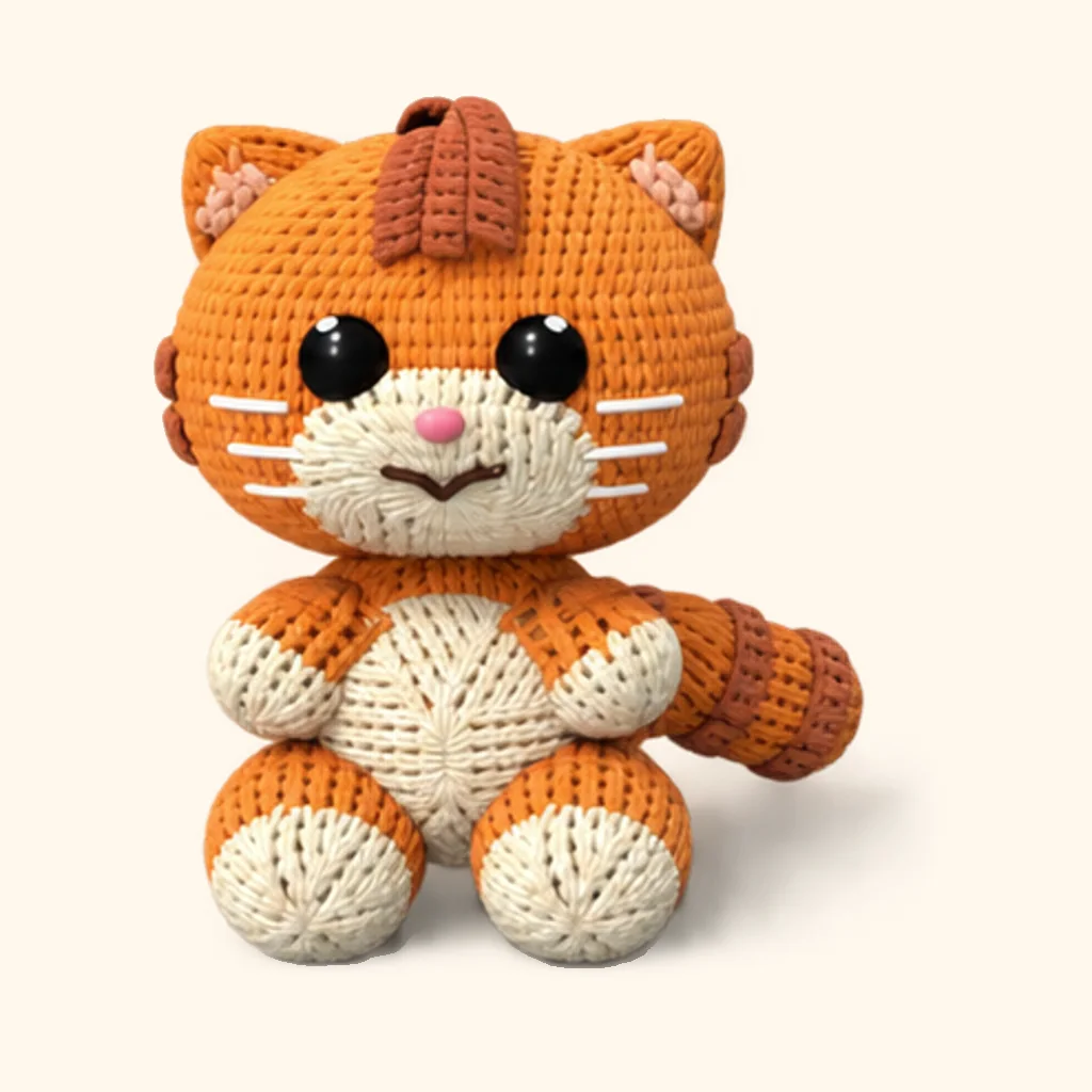 Orange tabby kitten crochet assembly: sew the front leg stripe