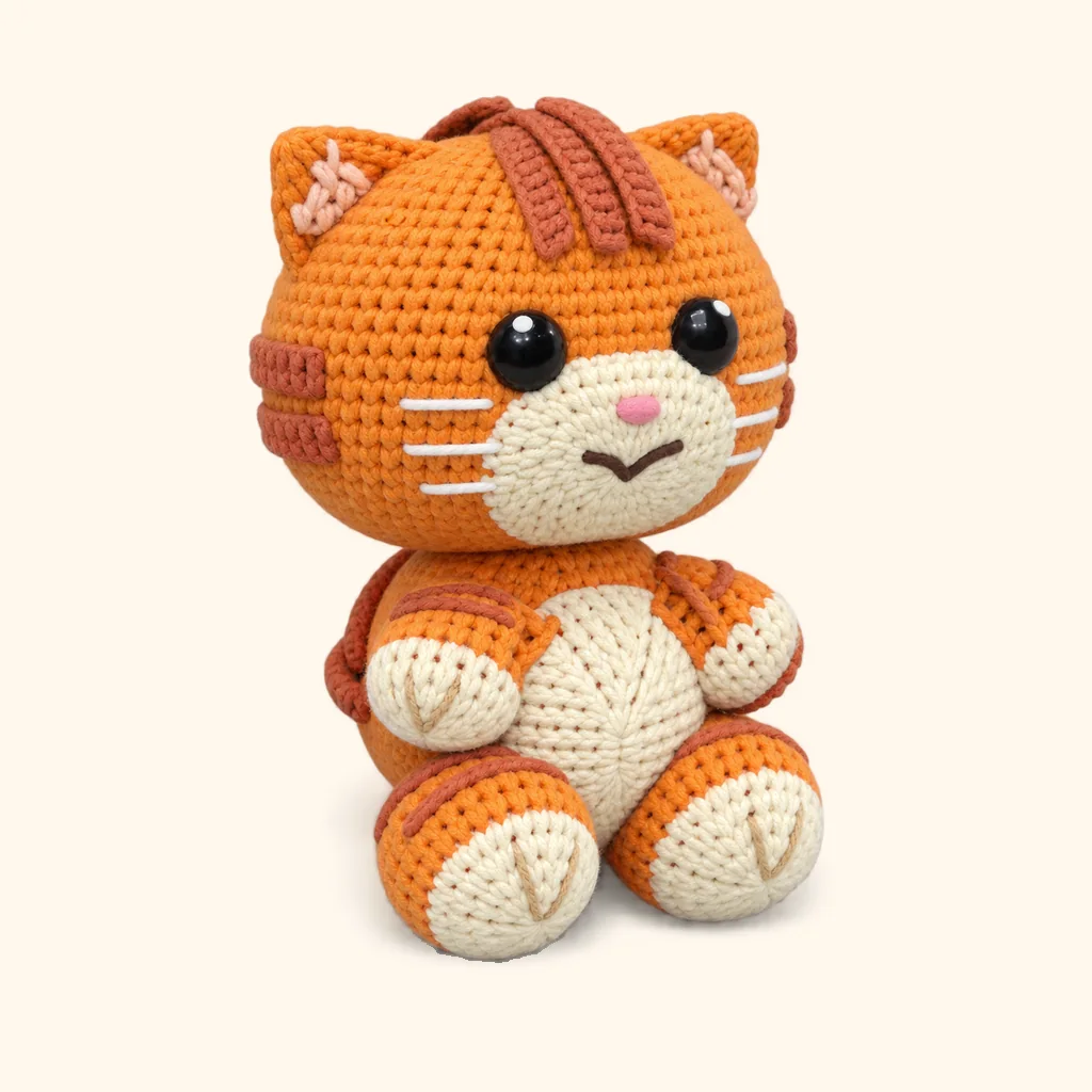 Orange tabby kitten crochet assembly: sew the back leg stripe