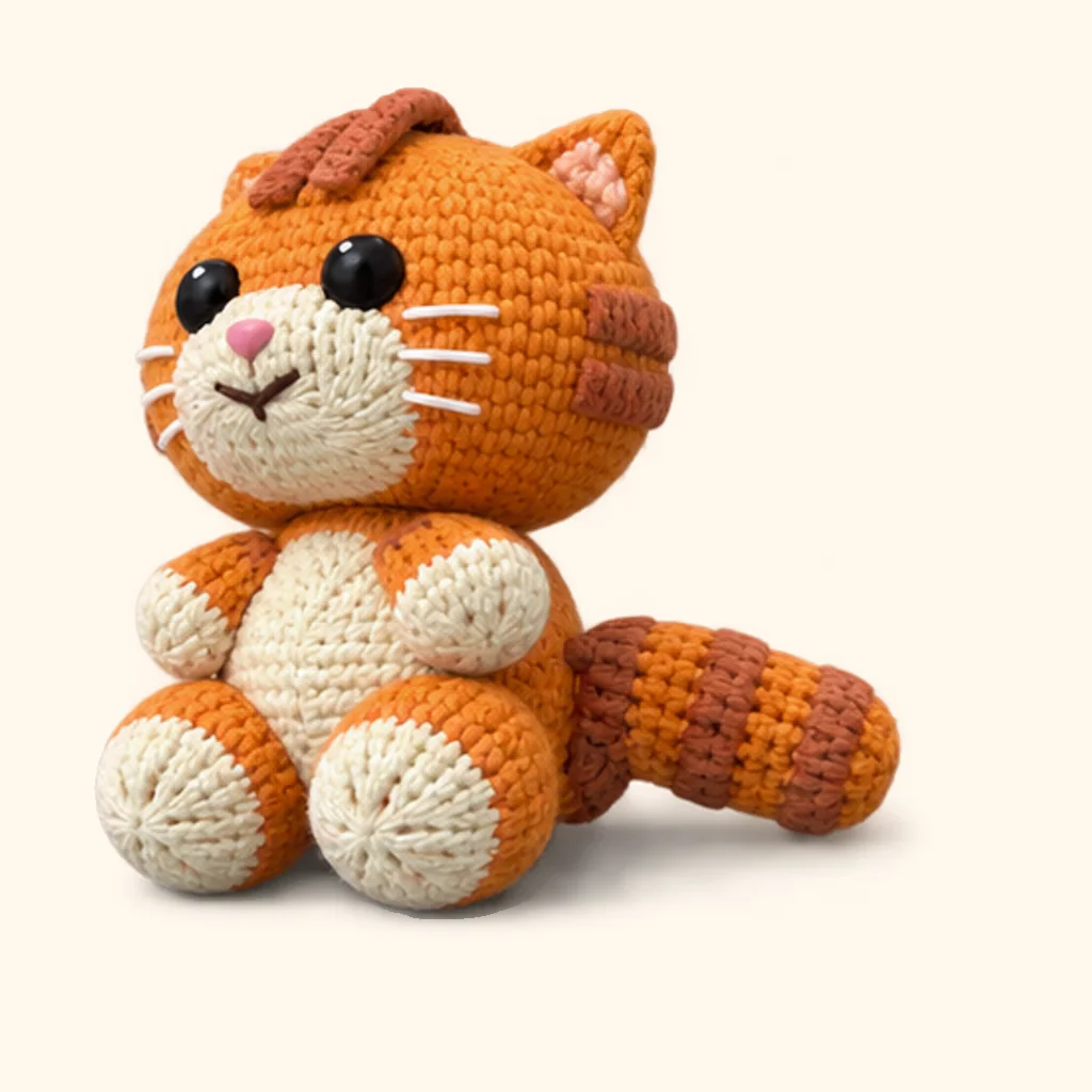 Orange tabby kitten crochet assembly: sew the foot toe lines