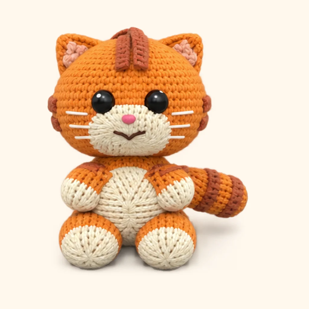 Orange tabby kitten crochet assembly: sew the paw toe lines