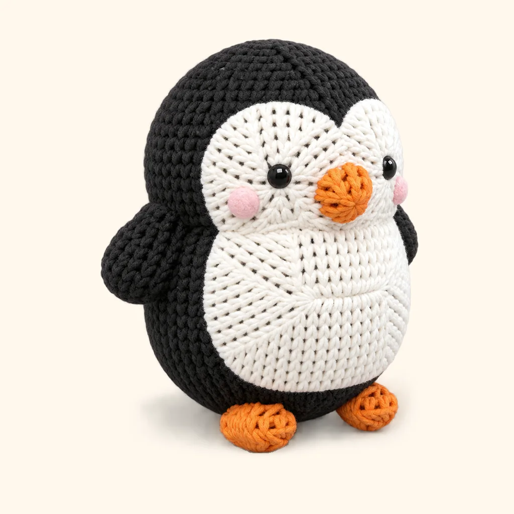 Penguin crochet assembly: sew the cheeks