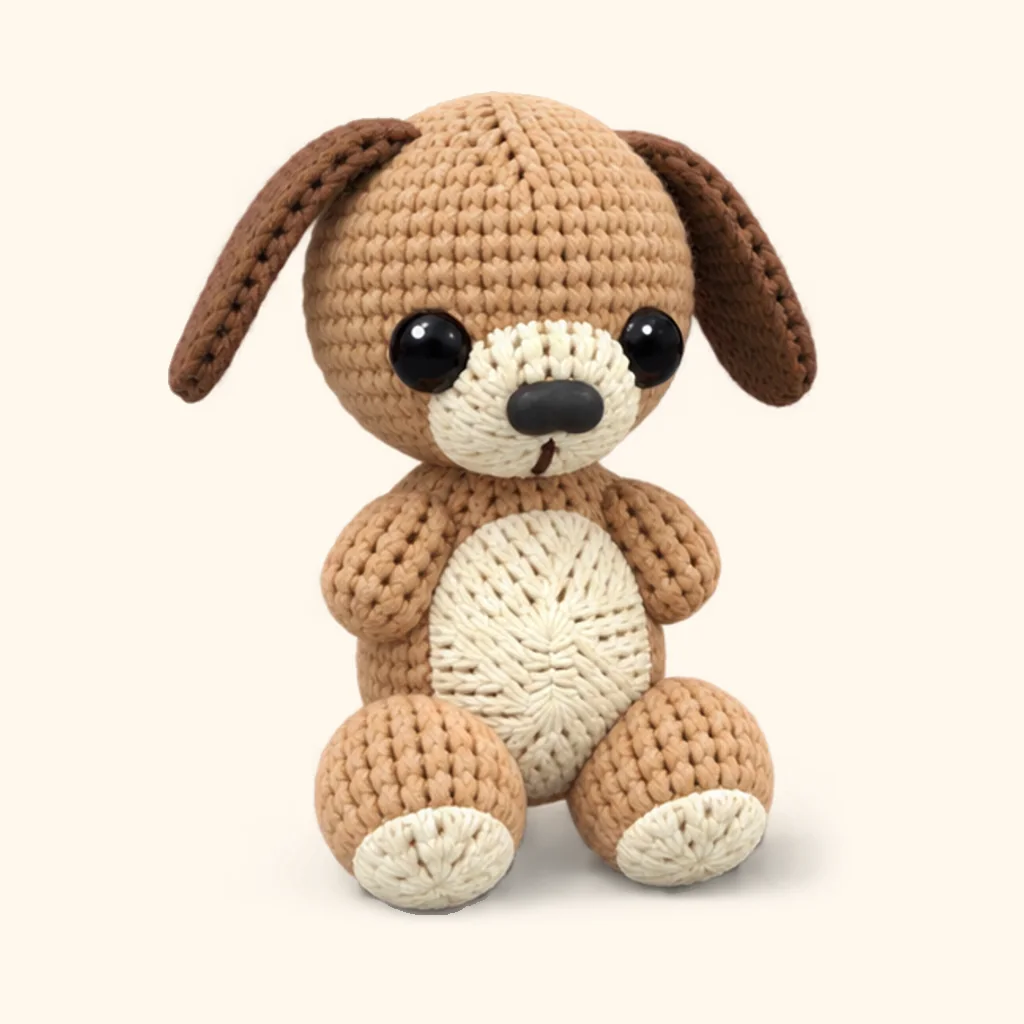 Puppy dog crochet assembly: sew the line under the nose