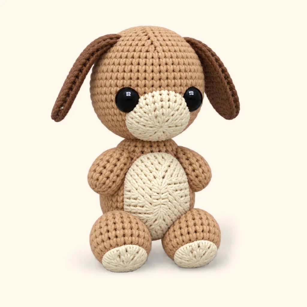 Puppy dog crochet assembly: attach the belly patch