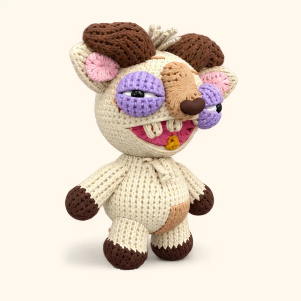 Rogue goat crochet assembly: sew the right eyebrow