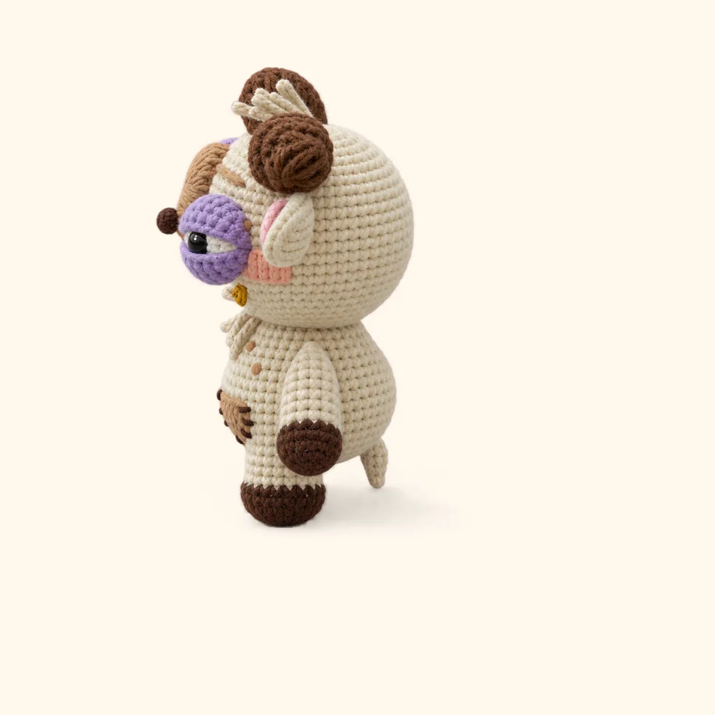 Rogue goat crochet assembly: sew the cheek freckle