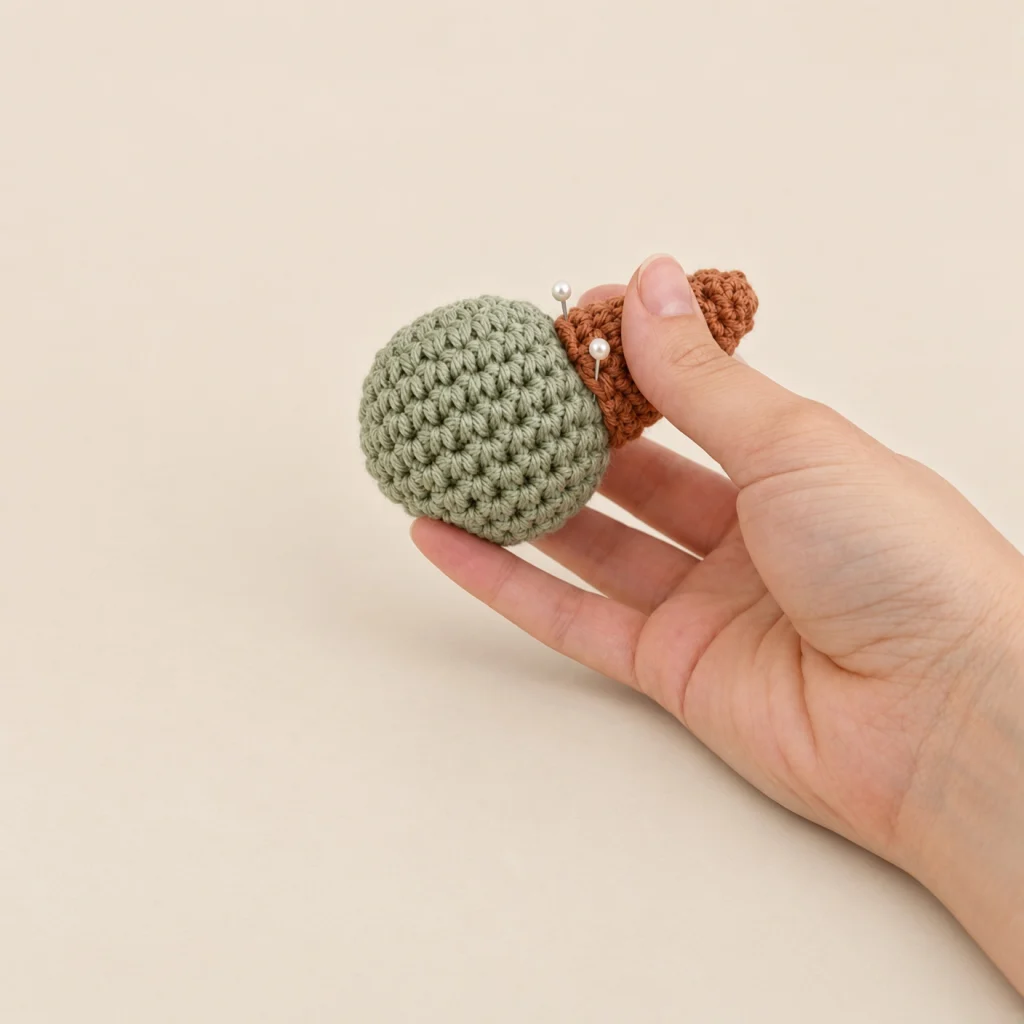 A small crochet piece pinned onto a round one with two pins before sewing