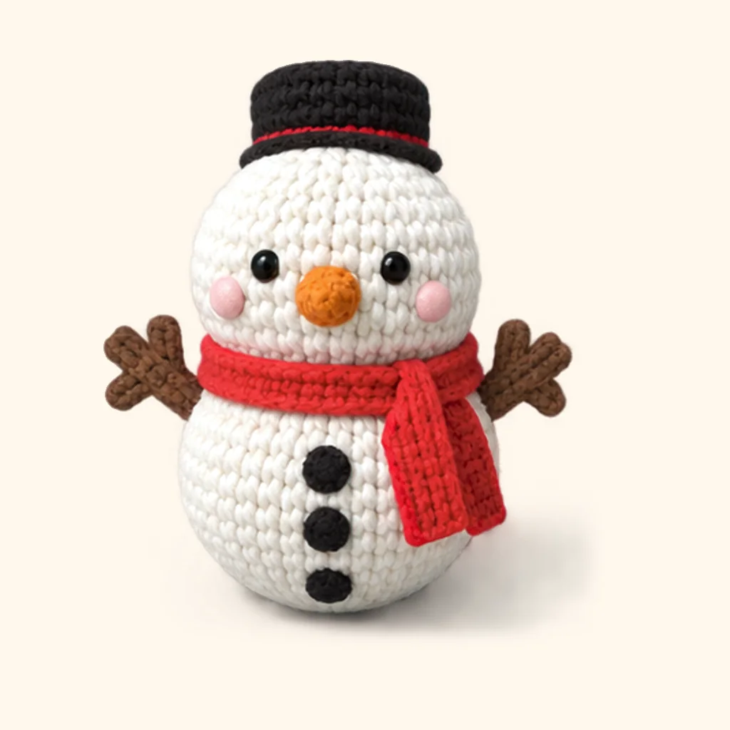 Snowman crochet assembly: sew the mouth