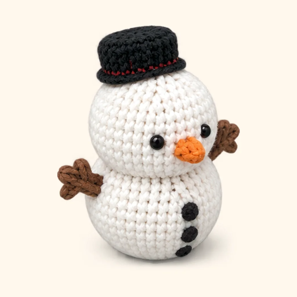 Snowman crochet assembly: attach the top hat