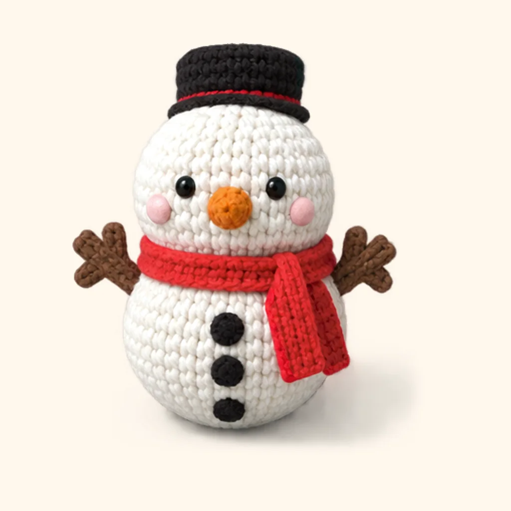 Snowman crochet assembly: sew the cheeks