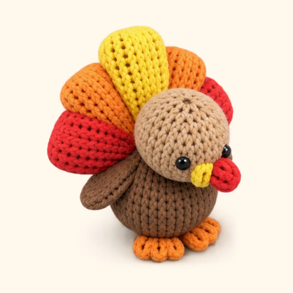Turkey crochet assembly: sew the orange feather crease, back