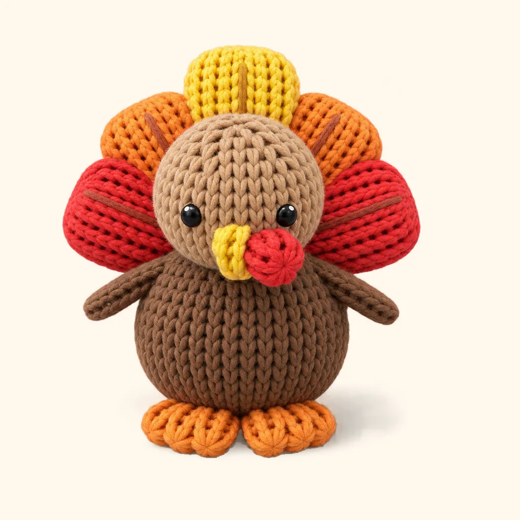 Turkey crochet assembly: sew the red feather crease, back