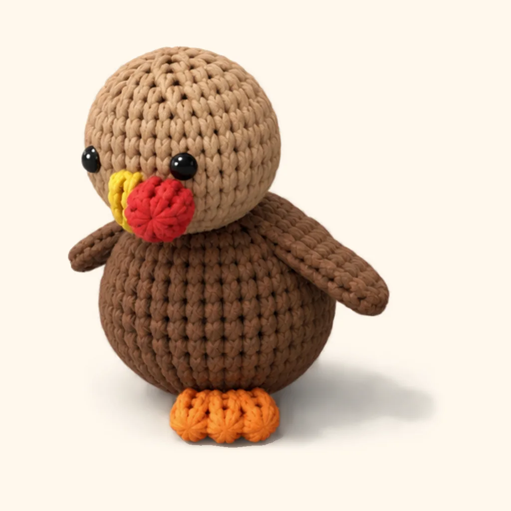 Turkey crochet assembly: attach the left foot toes