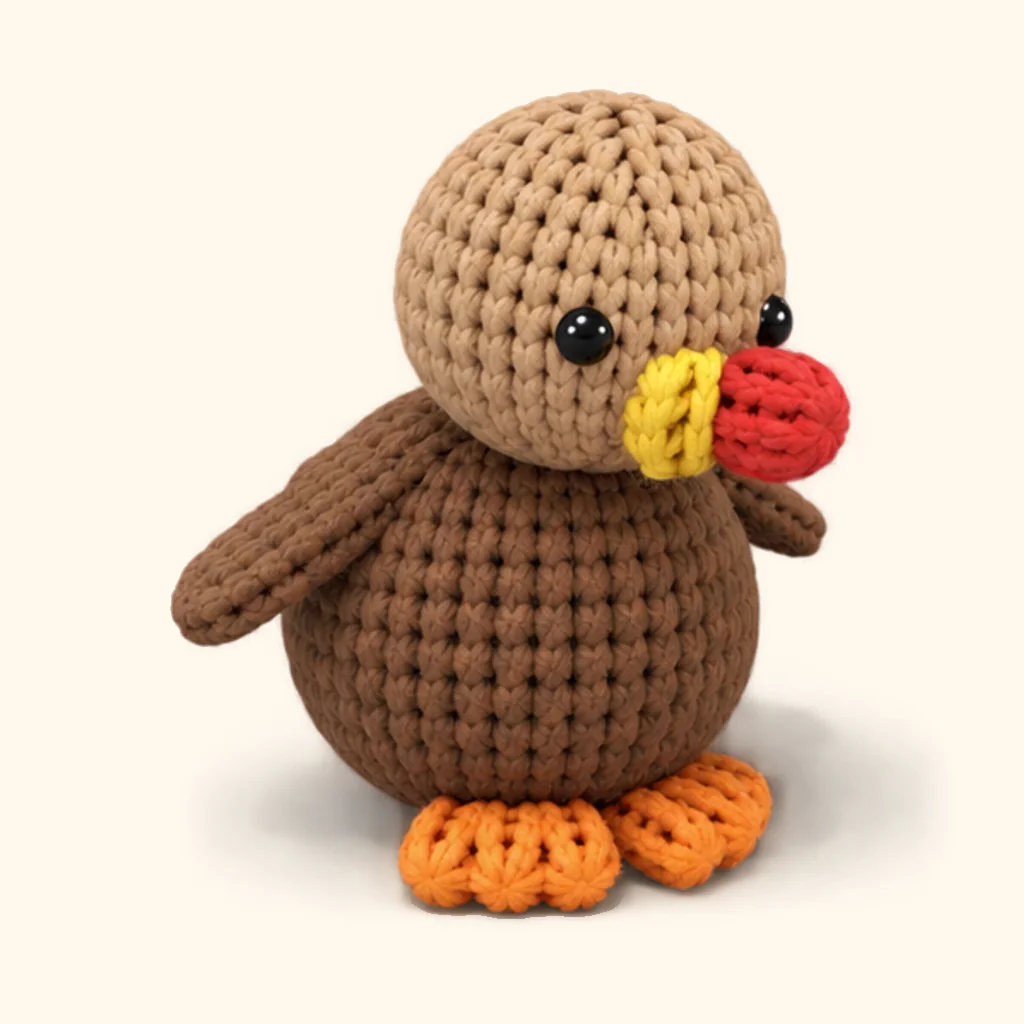 Turkey crochet assembly: attach the right foot toes