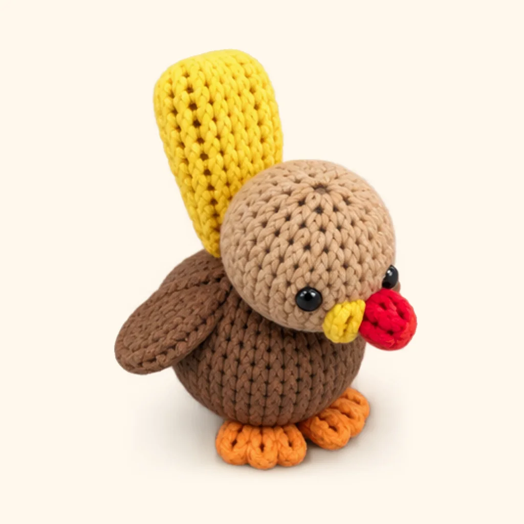 Turkey crochet assembly: attach the center tail feather