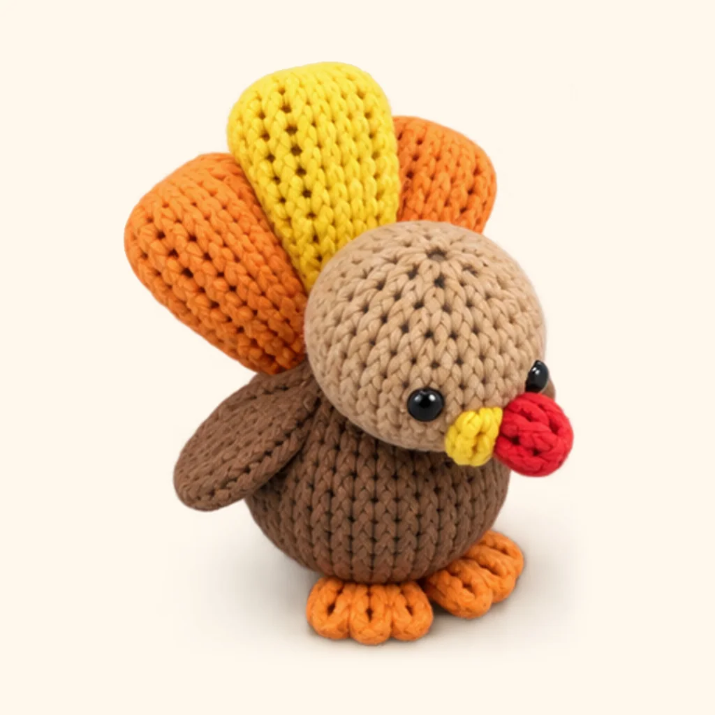 Turkey crochet assembly: attach the orange tail feathers